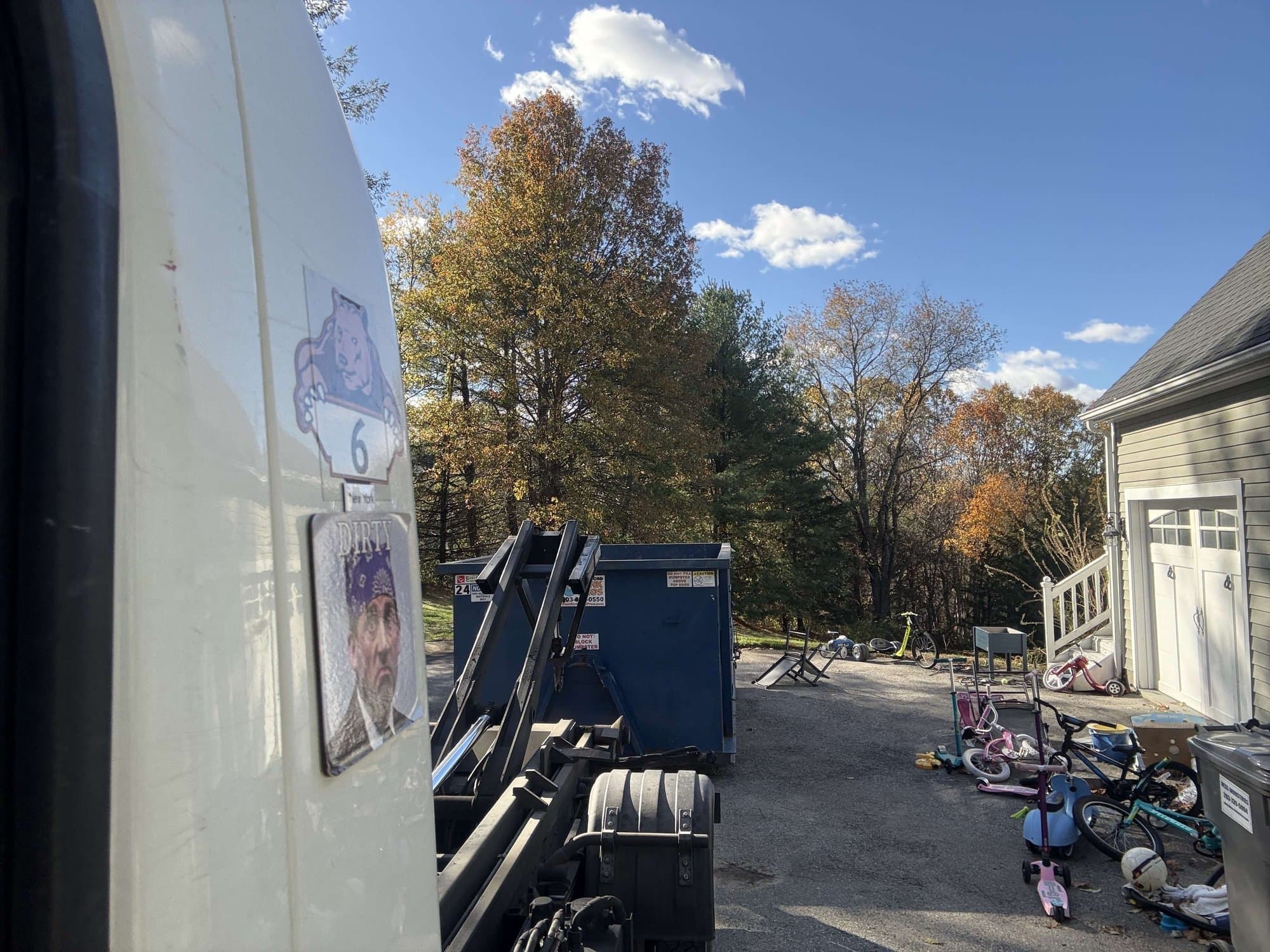 dumpster-truck-jobsite in Greenwich, CT by Stamford Junk Pros