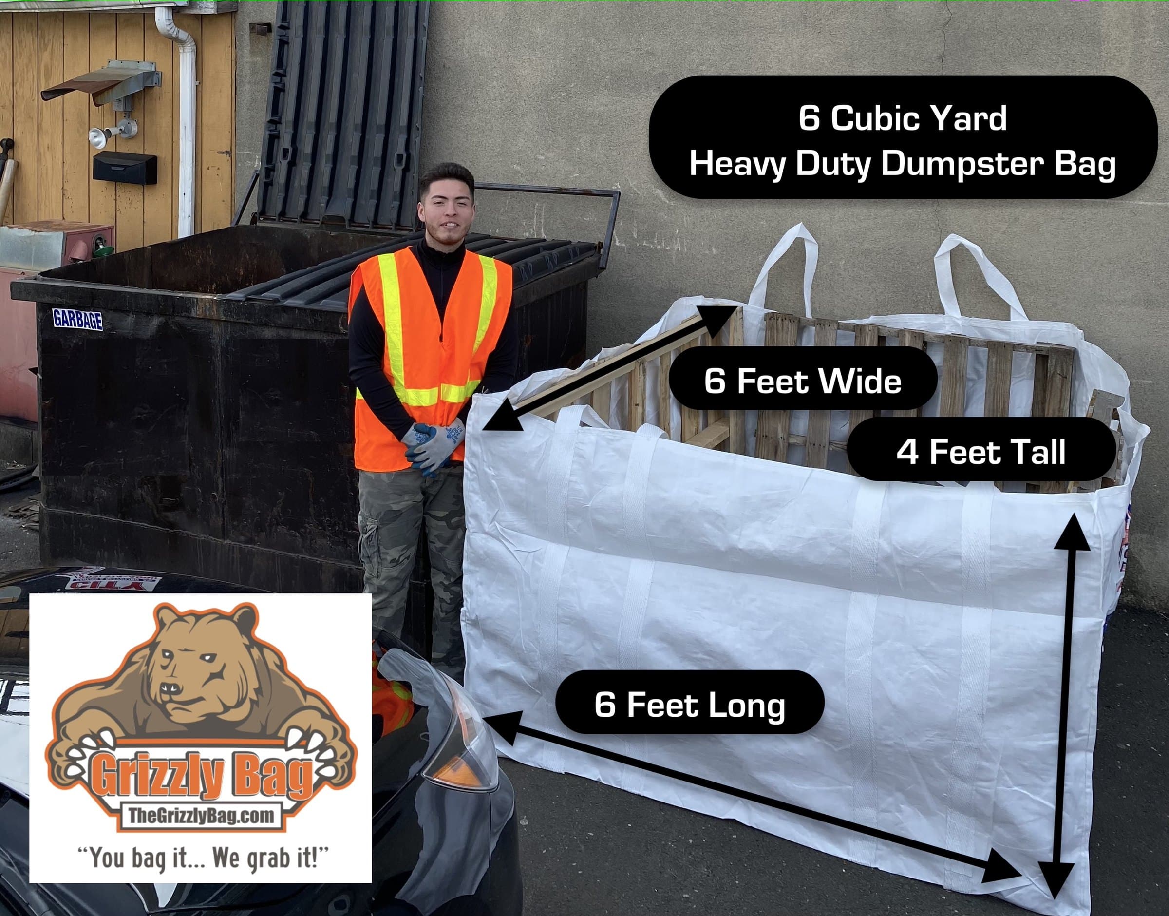 dumpster bag product display in Stamford, CT by Grizzly Junk Pros