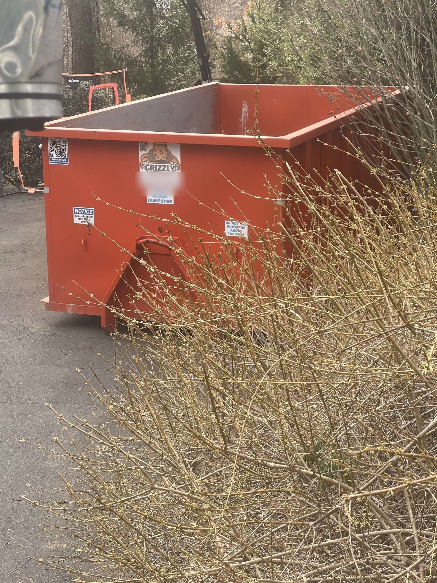 dumpster with yard debris by Grizzly Junk Pros