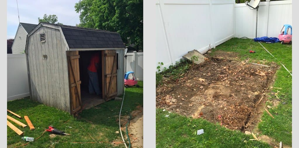 Shed demolition and removal — debris cleared and hauled from the yard