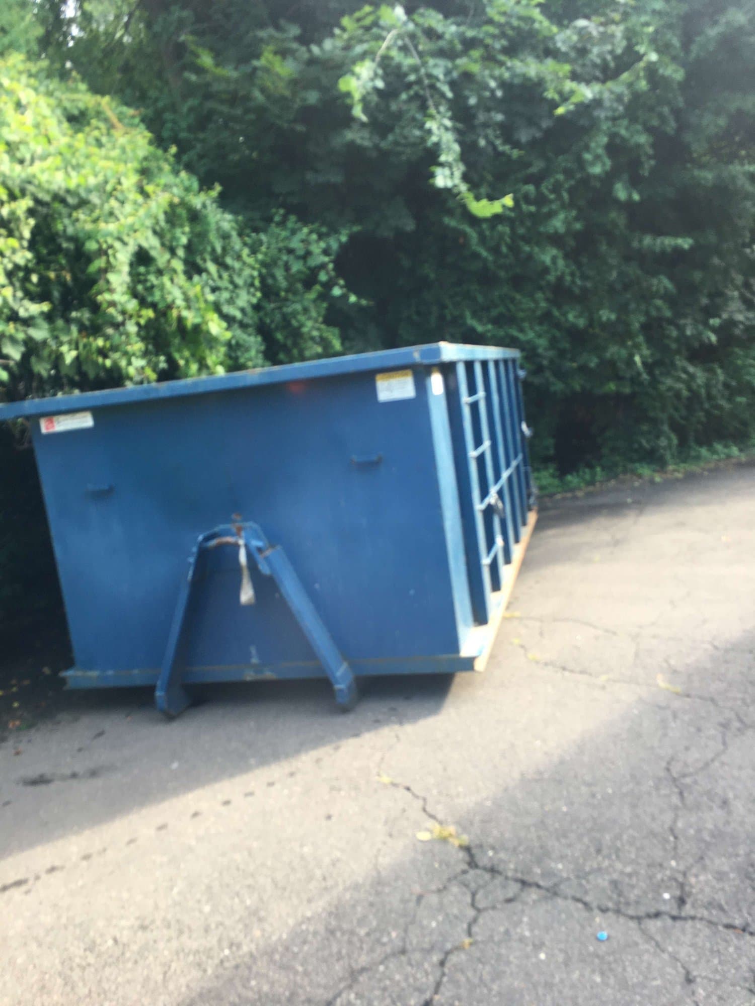 blue dumpster delivery by Grizzly Junk Pros